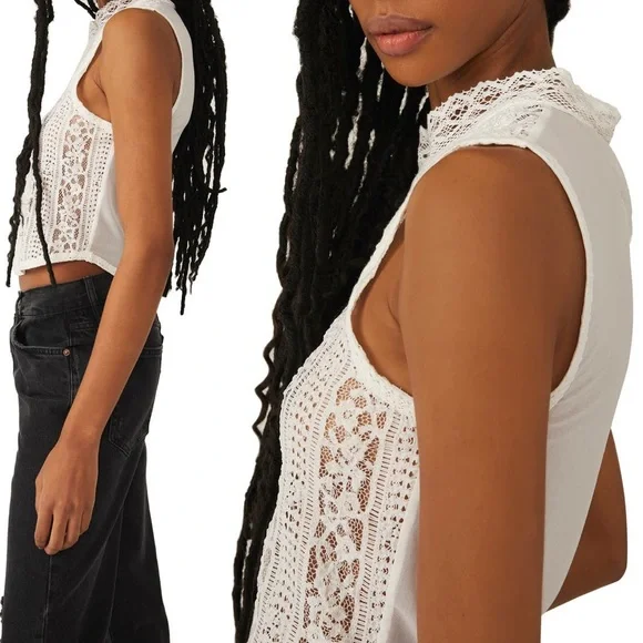 Free People, tea party lace crop top - Picture 2 of 11